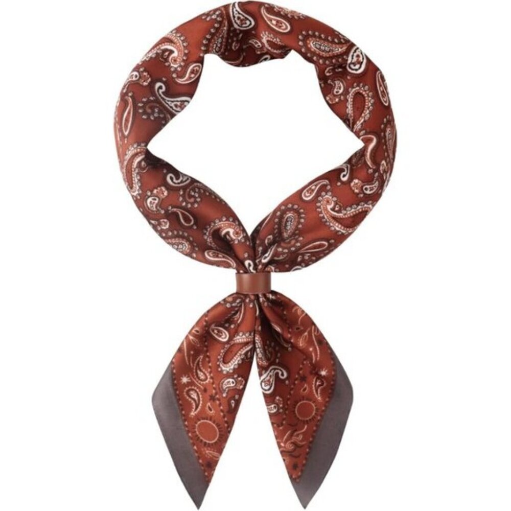 ⚡Men Orange Brown Necktie 27.5 Inches Cowboy Scarves Pocket Square Silk Bandanas